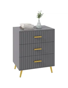 HOMCOM Three Drawer Embossed Line Dresser - Grey/Gold Tone