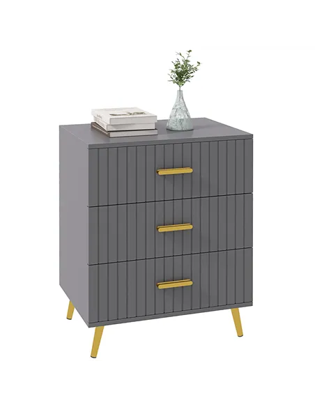 HOMCOM Three Drawer Embossed Line Dresser - Grey/Gold Tone