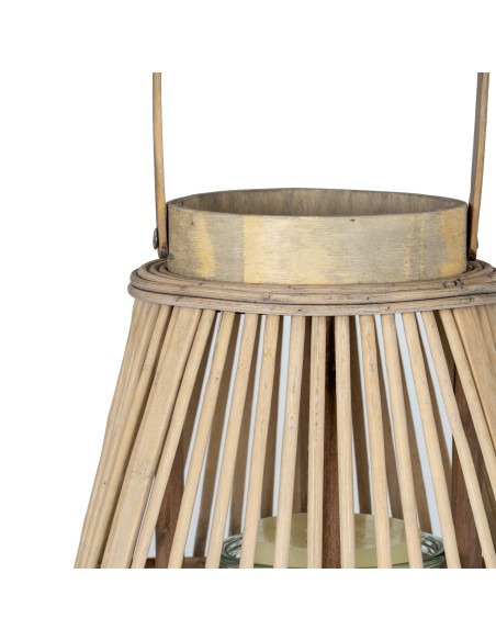 High-quality metal and wood construction of Hill Interiors SKU 24359 Medium Peardrop Wicker Lantern With Glass Holder, detailed