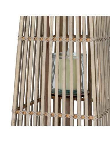 High-quality metal and wood construction of Hill Interiors SKU 24355 Medium Silo Wicker Lantern With Glass Holder, detailed vie