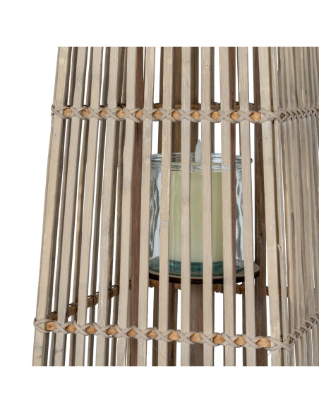 High-quality metal and wood construction of Hill Interiors SKU 24355 Medium Silo Wicker Lantern With Glass Holder, detailed vie