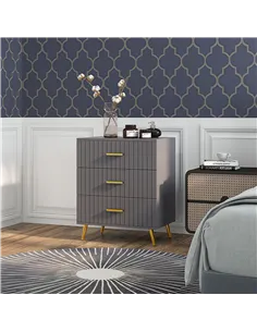 HOMCOM Three Drawer Embossed Line Dresser - Grey/Gold Tone 2