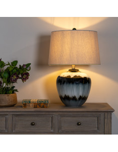 Hill Interiors Midnight Shadows Squat Table Lamp With Linen Shade 24684 - Authentic Hill Interiors furniture directly from Fast 2