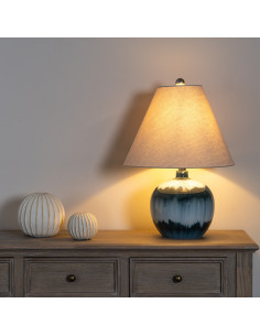 Hill Interiors Ocean Shadows Squat  Table Lamp With Linen Shade 24683 - Authentic Hill Interiors furniture directly from FastDa 2