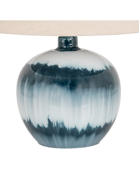 High-quality metal and wood construction of Hill Interiors SKU 24683 Ocean Shadows Squat  Table Lamp With Linen Shade, detailed