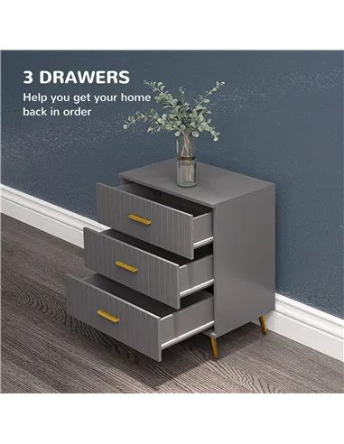 HOMCOM Three Drawer Embossed Line Dresser - Grey/Gold Tone