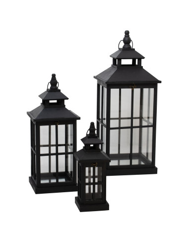 Hill Interiors Set Of 3 Black Window Style Lanterns With Open Top 22900 - Authentic Hill Interiors furniture directly from Fast