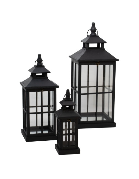 Hill Interiors Set Of 3 Black Window Style Lanterns With Open Top 22900 - Authentic Hill Interiors furniture directly from Fast