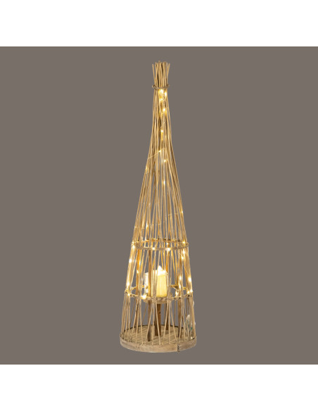 High-quality metal and wood construction of Hill Interiors SKU 24365 Small Conical Wicker Lantern With Glass Holder & LED Light