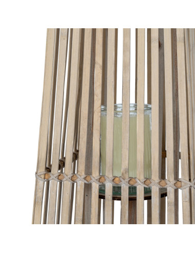 High-quality metal and wood construction of Hill Interiors SKU 24356 Small Silo Wicker Lantern With Glass Holder, detailed view