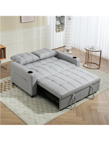 HOMCOM Two-Seater Pull-Out Sofa Bed - Light Grey