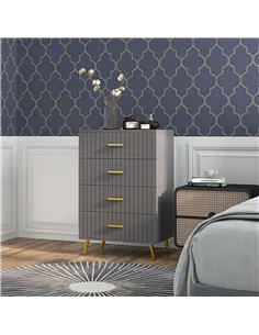 HOMCOM Four Drawer Embossed Line Dresser - Grey/Gold Tone 2