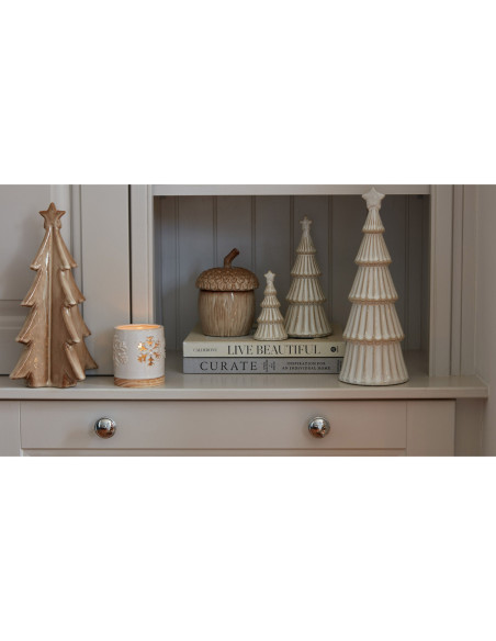 High-quality metal and wood construction of Hill Interiors SKU 24160 Alora Ceramic Snowy Layered Tree With Star, detailed view