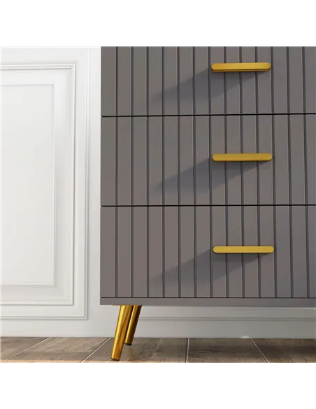 HOMCOM Four Drawer Embossed Line Dresser - Grey/Gold Tone