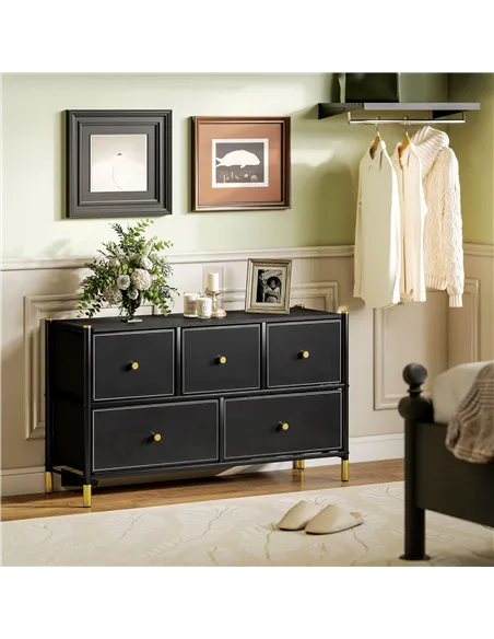 HOMCOM Faux Leather Front Chest of Drawers - Black