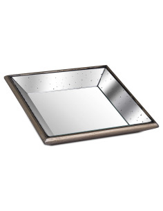 Hill Interiors Astor Distressed Mirrored Square Tray W/Wooden Detailing Sml 20310 - Authentic Hill Interiors furniture directly