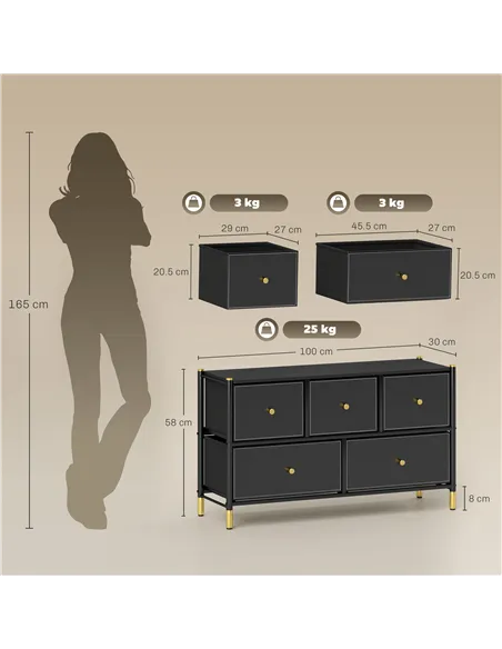 HOMCOM Faux Leather Front Chest of Drawers - Black