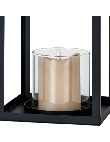 High-quality metal and wood construction of Hill Interiors SKU 24401 Astra Medium Lantern With Glass Candle Holder, detailed vi