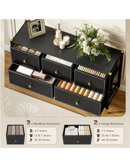 HOMCOM Faux Leather Front Chest of Drawers - Black