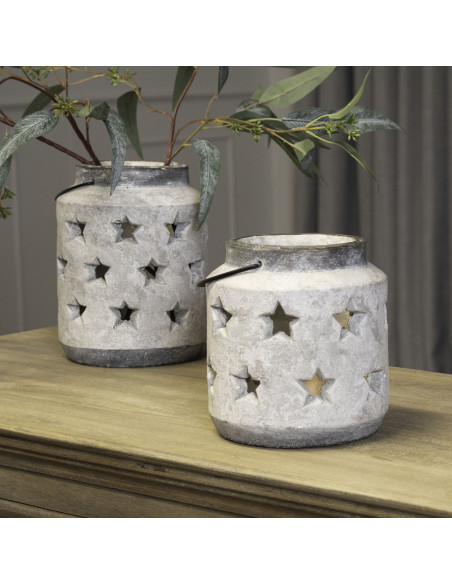 Affordable industrial style furniture Hill Interiors Bloomville Large Stone Star Lantern 20728 for modern home decor, free ship