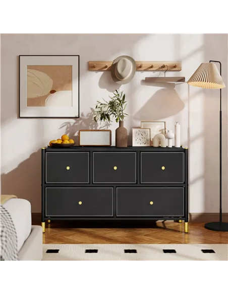 HOMCOM Faux Leather Front Chest of Drawers - Black
