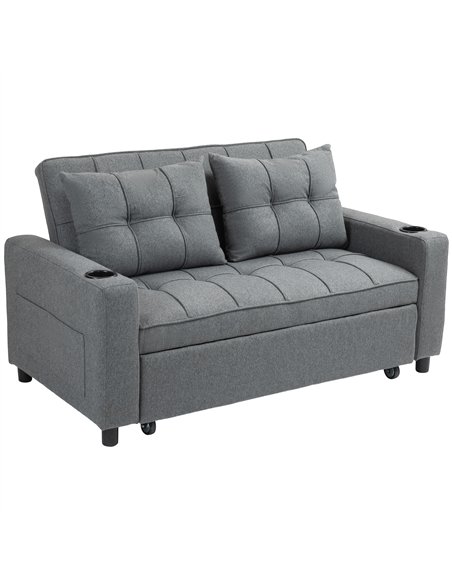 HOMCOM Two-Seater Pull-Out Sofa Bed - Charcoal Grey