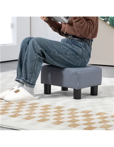 HOMCOM Microfiber Cloth Footstool, Small Foot Rest, Rectangle Sofa Stool for Bedroom Living Room, Grey