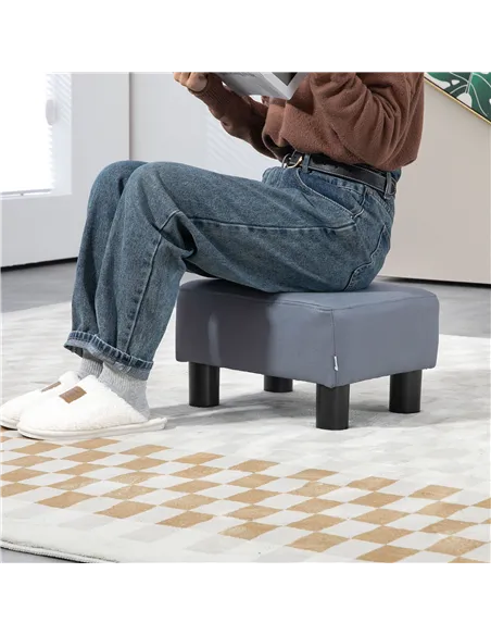 HOMCOM Microfiber Cloth Footstool, Small Foot Rest, Rectangle Sofa Stool for Bedroom Living Room, Grey