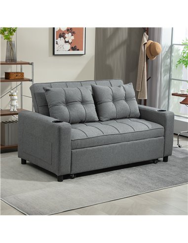 HOMCOM Two-Seater Pull-Out Sofa Bed - Charcoal Grey
