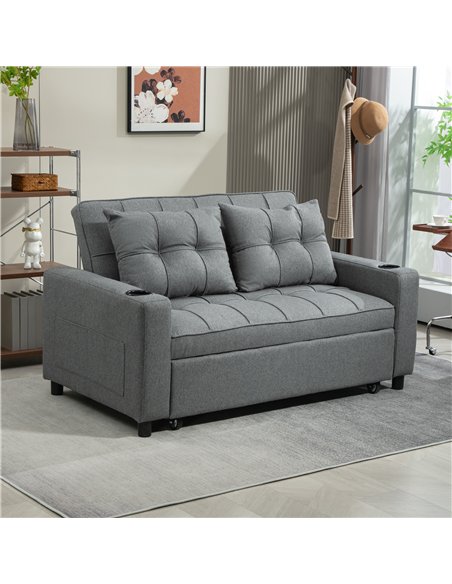 HOMCOM Two-Seater Pull-Out Sofa Bed - Charcoal Grey