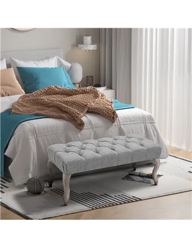 HOMCOM Tufted Upholstered Accent Bench Window Seat Bed End Stool Fabric Ottoman for Living Room, Bedroom, Hallway