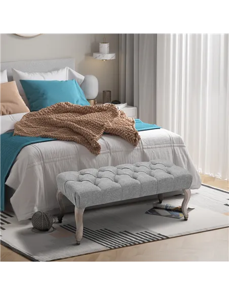 HOMCOM Tufted Upholstered Accent Bench Window Seat Bed End Stool Fabric Ottoman for Living Room, Bedroom, Hallway