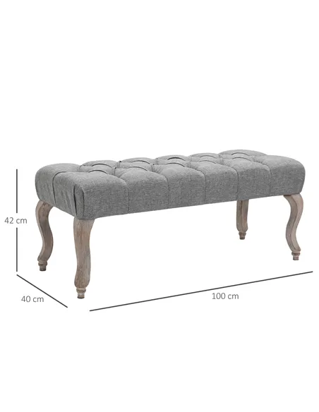 HOMCOM Tufted Upholstered Accent Bench Window Seat Bed End Stool Fabric Ottoman for Living Room, Bedroom, Hallway
