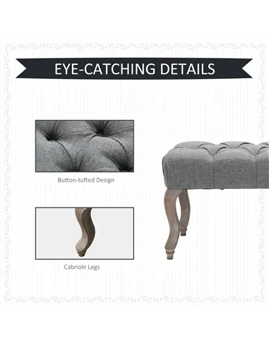 HOMCOM Tufted Upholstered Accent Bench Window Seat Bed End Stool Fabric Ottoman for Living Room, Bedroom, Hallway