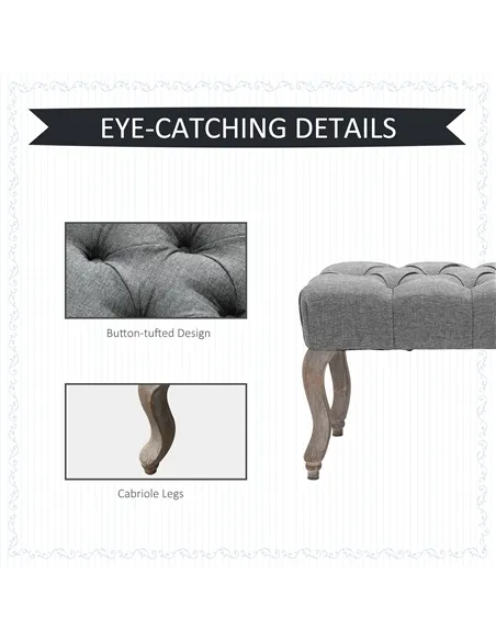 HOMCOM Tufted Upholstered Accent Bench Window Seat Bed End Stool Fabric Ottoman for Living Room, Bedroom, Hallway