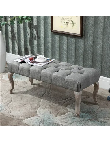 HOMCOM Tufted Upholstered Accent Bench Window Seat Bed End Stool Fabric Ottoman for Living Room, Bedroom, Hallway