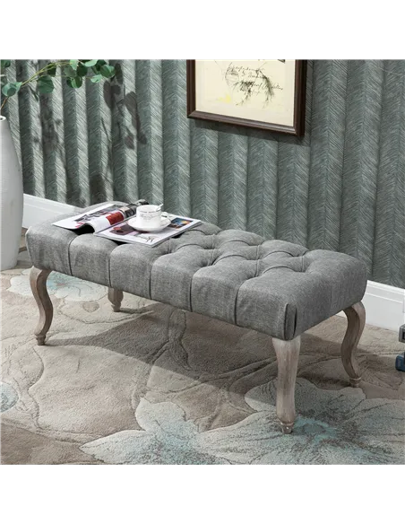 HOMCOM Tufted Upholstered Accent Bench Window Seat Bed End Stool Fabric Ottoman for Living Room, Bedroom, Hallway
