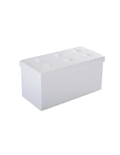 HOMCOM Folding Faux Leather Storage Cube Ottoman Bench Seat PU Rectangular Footrest Stool Box (Cream White)