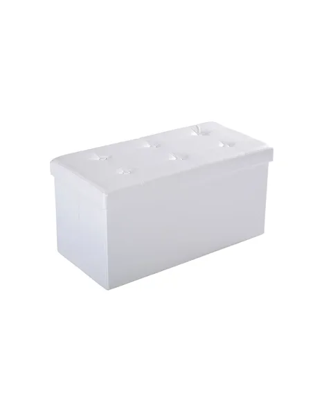 HOMCOM Folding Faux Leather Storage Cube Ottoman Bench Seat PU Rectangular Footrest Stool Box (Cream White)
