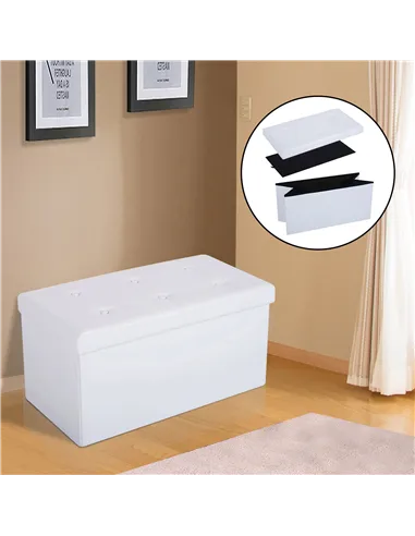 HOMCOM Folding Faux Leather Storage Cube Ottoman Bench Seat PU Rectangular Footrest Stool Box (Cream White)
