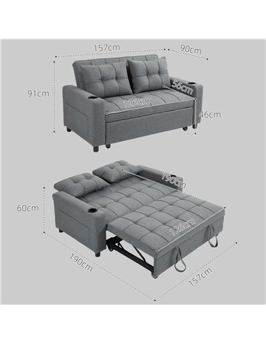 HOMCOM Two-Seater Pull-Out Sofa Bed - Charcoal Grey