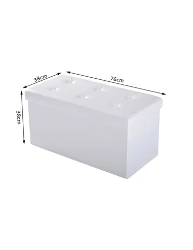 HOMCOM Folding Faux Leather Storage Cube Ottoman Bench Seat PU Rectangular Footrest Stool Box (Cream White)
