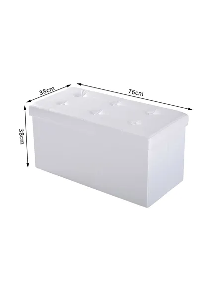 HOMCOM Folding Faux Leather Storage Cube Ottoman Bench Seat PU Rectangular Footrest Stool Box (Cream White)