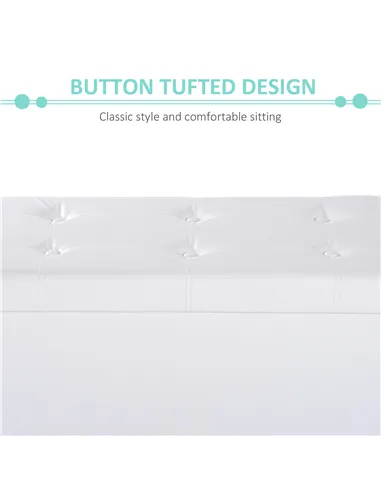 HOMCOM Folding Faux Leather Storage Cube Ottoman Bench Seat PU Rectangular Footrest Stool Box (Cream White)