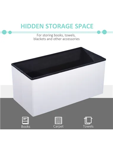 HOMCOM Folding Faux Leather Storage Cube Ottoman Bench Seat PU Rectangular Footrest Stool Box (Cream White)