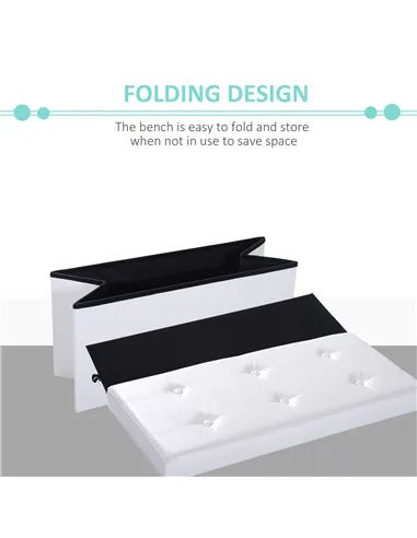 HOMCOM Folding Faux Leather Storage Cube Ottoman Bench Seat PU Rectangular Footrest Stool Box (Cream White)