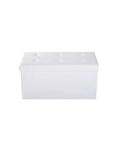 HOMCOM Folding Faux Leather Storage Cube Ottoman Bench Seat PU Rectangular Footrest Stool Box (Cream White)