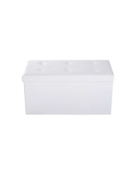 HOMCOM Folding Faux Leather Storage Cube Ottoman Bench Seat PU Rectangular Footrest Stool Box (Cream White)