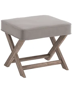 HOMCOM Vintage Footstool Padded Seat X Leg Chair Velvet Cover Shabby Chic Footrest Solid Rubber Wood Frame 49.5 x 45 x 41 cm Gre
