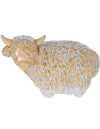 High-quality metal and wood construction of Hill Interiors SKU 24146 Large Alora Ceramic Highland Cow, detailed view for UK cus